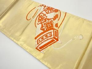 荒波に琴・花・組紐模様刺繍袋帯